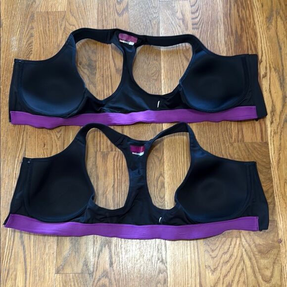 2 Under Armour Black and Purple Sports Bra Racerback Design - Picture 3 of 5
